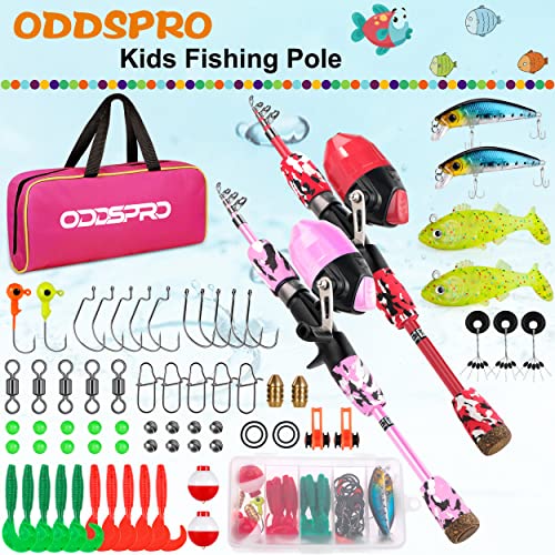 Kids Fishing Pole (Pink&Red / 4.92 ft)