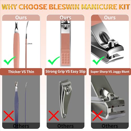Manicure Set 16Pcs Professional Stainless Steel Pedicure Kit Mens Grooming Kit Fingernail & Toenail Clippers Set Manicure Kit with Luxurious Travel Bag (16Pcs-Pink)
