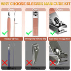 Manicure Set 16Pcs Professional Stainless Steel Pedicure Kit Mens Grooming Kit Fingernail & Toenail Clippers Set Manicure Kit with Luxurious Travel Bag (16Pcs-Pink)