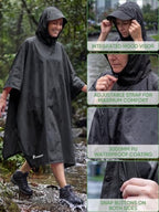 Hooded Rain Poncho for Adults (Black-basic)