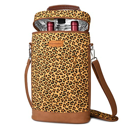 2 Bottle Insulated Wine Tote Carrier Bag (Cheetah / 2 Bottle-without front pocket)