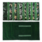Travel Jewelry Roll Bag Portable Organizer Pouch With Grids&PVC Cover Storage Bags for Necklace (Blackish Green Velvet 29 Grids)