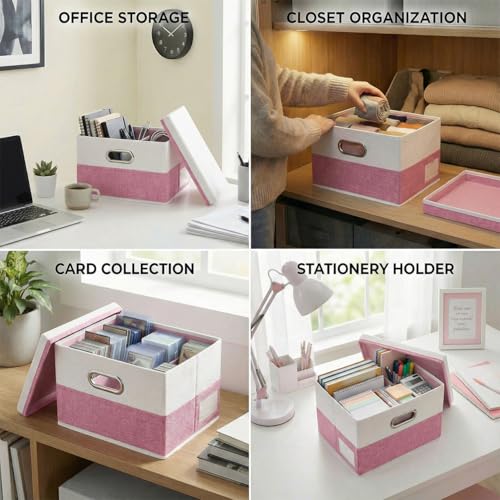 Storage Bins with Lids [3 (Pink&Cream / S(3-Pack))