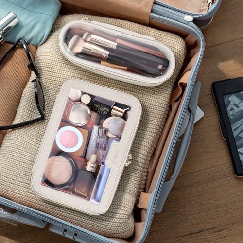 Travel Clear Makeup Bag with Makeup Brush Bag (M / Off-White)