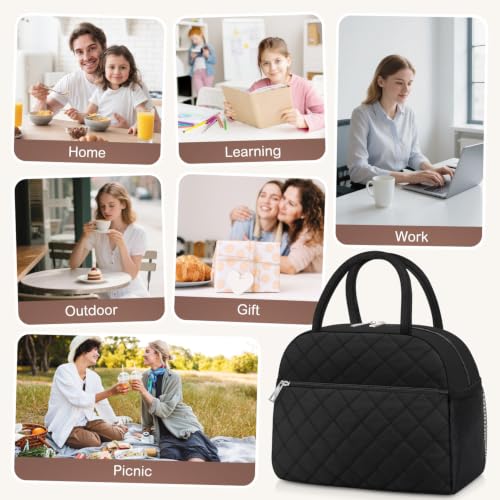 Lunch Bag Lunch Box for Women Men Insulated Reusable Large Lunch Tote Bag Adult Leakproof Simple Cooler Bag for Office Work Picnic Beach or Travel (B-Black / Medium - 10L)