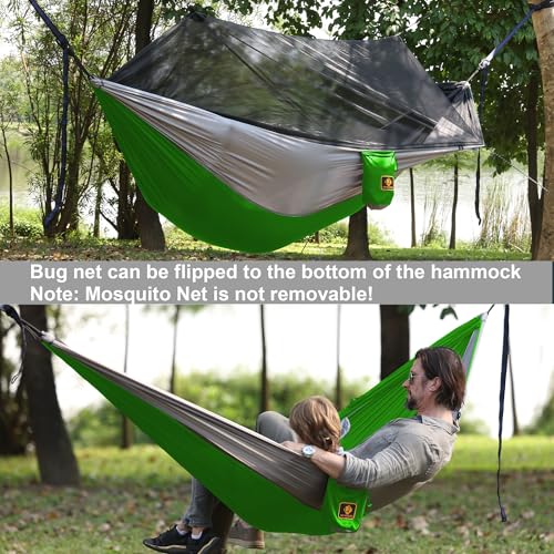 Camping Hammock with Net (Green & Grey / Large)