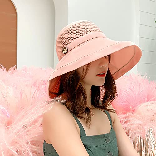 Women Summer Wide Brim Sun Hat Bucket Fishing Hats UV Protection (One Size / B3-fyu001-pink)