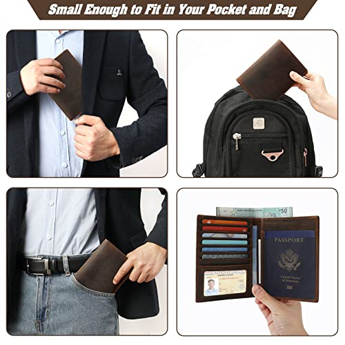Leather Passport Holder RFID Blocking Passport Travel Wallet Cover Case for Men Women Brown JC17 (JC17-Red Brown)