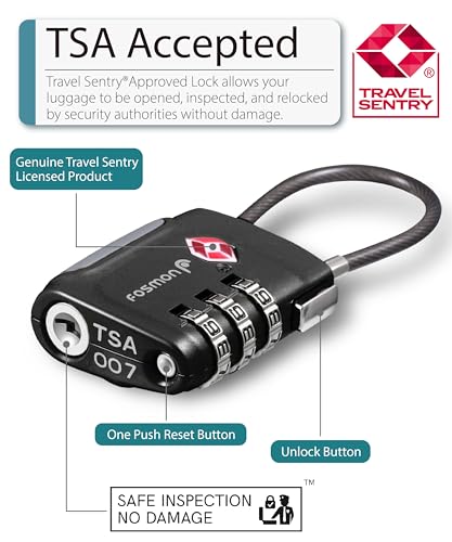 TSA Approved Cable Luggage Locks (3 Digit black 2 pack)