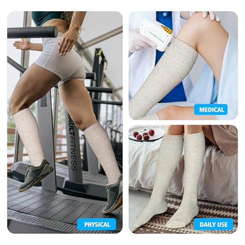 Cotton Compression Socks for Women&Men 20 (2 Pairs-grey&beige / Small-Medium)