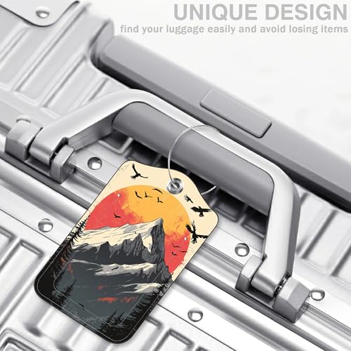 2 Pcs Mountain at Sunset Luggage Tags for Suitcases PU Leather Baggage Tags Name ID Label with Privacy Cover and Stainless Steel Loop for Men Women Travel Bag Suitcase (Mountain at Sunset)