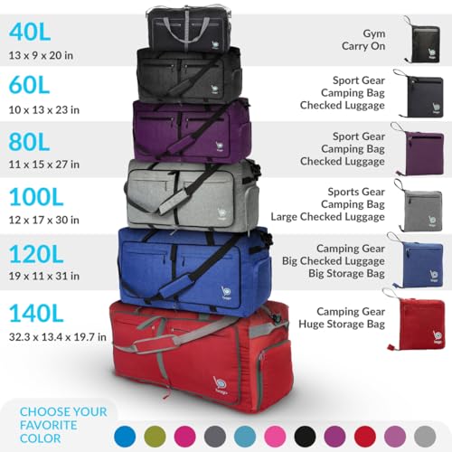 Travel Duffle Bag for Women & Men. Large Duffel Bag for Traveling Camp (100L / All Black)