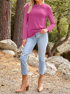 Long Sleeve Shirts for Women Casual Crewneck Tops Basic Tees (XX-Large / 01rosered)