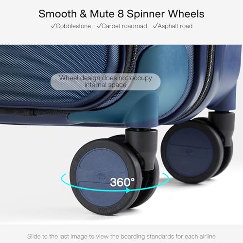 Grace Expandable Carry On Luggage with Wheels Airline Approved Hard Shell Suitcases with Front Pocket (Dark Blue / 20 Inch-3)