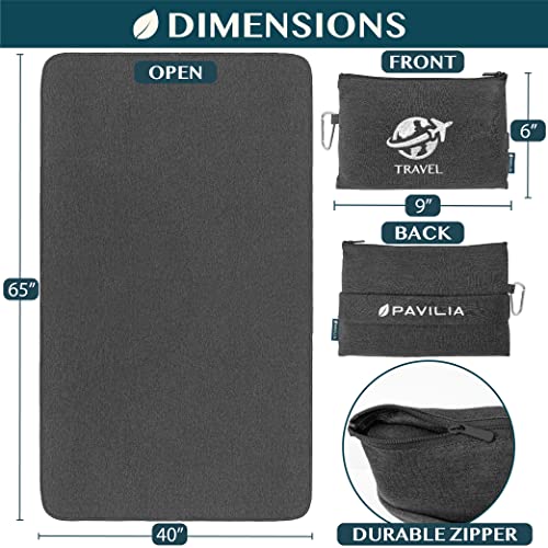 Travel Blanket Airplane Compact Pillow with Bag for Flights (Black / 65 x 40 inches)
