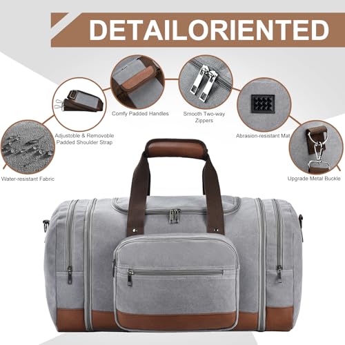 60L Canvas Duffle Bag for Travel Weekend Gym Overnight Carry (Grey / 60L)