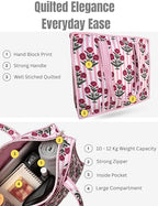 100% Cotton Quilted Tote Bag For Women (Flirt Rose Print)