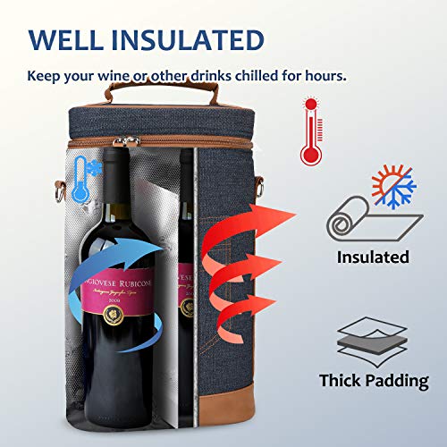 2 Bottle Insulated Wine Tote Carrier Bag (Blue / 2 Bottle-without front pocket)
