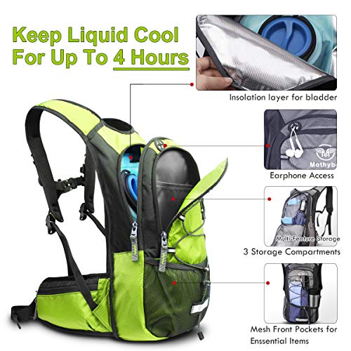 Insulated Hydration Backpack Pack with 3L BPA Free Leak Proof Water Bladder (Green)