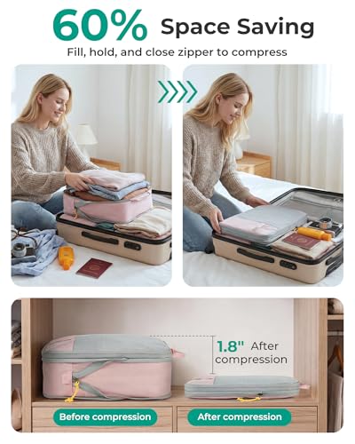 6 Set Compression Packing Cubes for Travel (Camel / Set of 6)