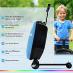 2-in-1 Ride-On Scooter Suitcase for Kids & Adults, 20” Foldable Hardshell Carry-On Luggage for Travel, Lightweight Kids Scooter Bag with Wheels (Blue With LED)