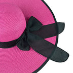 Womens Bowknot Straw Hat Foldable Beach Sun Hat Roll up UPF 50+ (Big Bow / Deep Pink 5.9" Brim, 1 Pack)