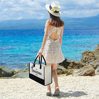 Embroidery Canvas Tote Bag for Women (Black & White / Best Grandma Ever)