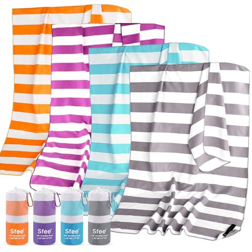 2 in 1 Microfiber Beach Towel (L 60"x30"+24"x15" / Grey Stripe)