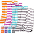 2 in 1 Microfiber Beach Towel (L 60"x30"+24"x15" / Grey Stripe)