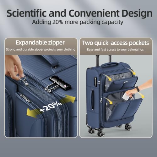 Luggage Sets 3 Piece Softside Expandable Durable Suitcase Sets (Blue / 20in24in28in)
