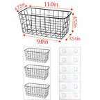 3 Set LeleCAT Adhesive Over the Cabinet Door Wire Baskets for Organizing for Kitchen Food Pantry Bathroom Shelf Storage No Drilling Wall Mounted (Black / 3 PACK)