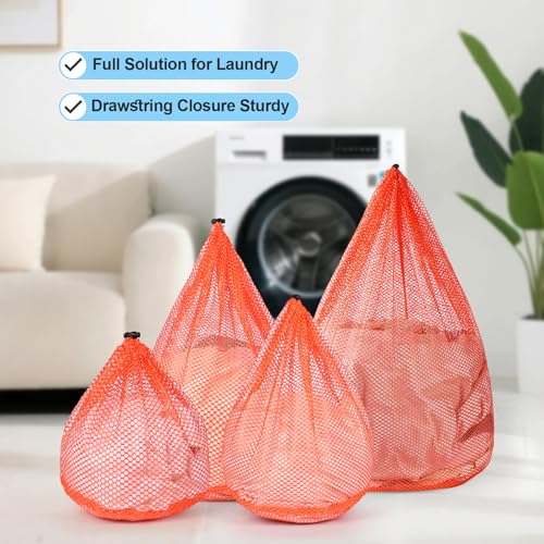 4Pcs Mesh Laundry Bags Washing Machine Mesh Wash Bags for Clothes (Orange / 26"x28")
