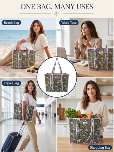 100% Cotton Quilted Tote Bag For Women (Garden Bloom)