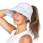Womens Sunblocker UPF 50 Wide Brim Ponytail Sun Hat (One Size / Blue)