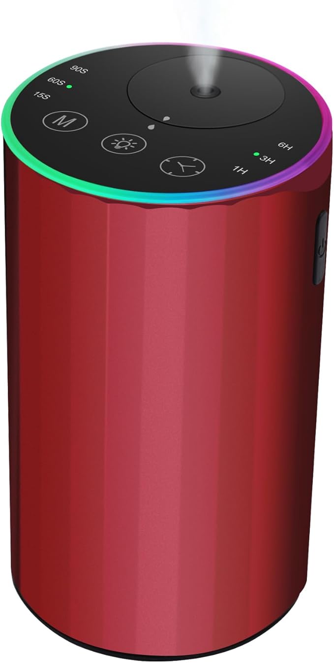 Waterless Essential Oil Diffuser, Battery Powered Mini Scent Air Machine, Aromatherapy Mist Diffuser for Home Room Car Office (red)