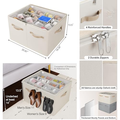 Shoe Organizer for Closet (Beige / Large(20.87''L x 16.54''W x 13.5''H))