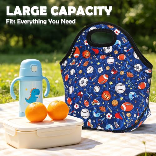 Neoprene Kids Lunch box Insulated Soft Bag Mini Cooler Thermal Meal Tote Kit for Boys (Football)