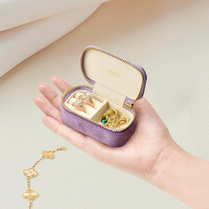 Small Travel Jewelry Case, Mini Tiny Plush Velvet Jewelry Box - Image 2