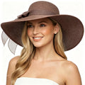Women Wide Brim Bow Straw Hat Floppy Foldable Beach Sun Hat Roll up Cap UPF 50+ (Dark Brown /Normal Edge)