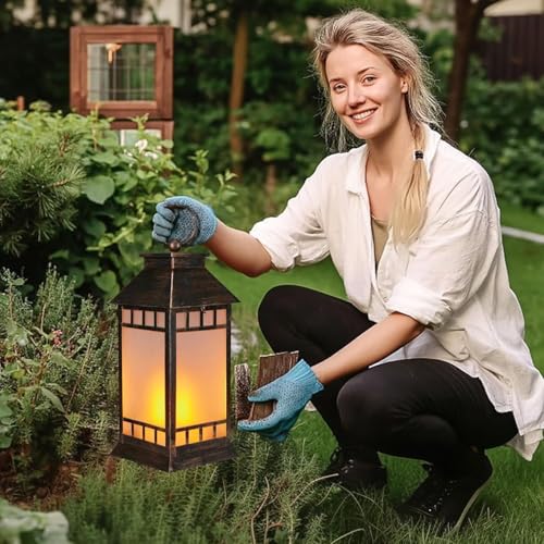 18" Solar Lanterns Outdoor Waterproof Flickering Flame Bronze (Antique Bronze)