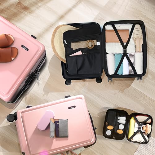 4 Piece Luggage Sets with Spinner Wheels (4 Piece Set (20/24/28) / Pink)