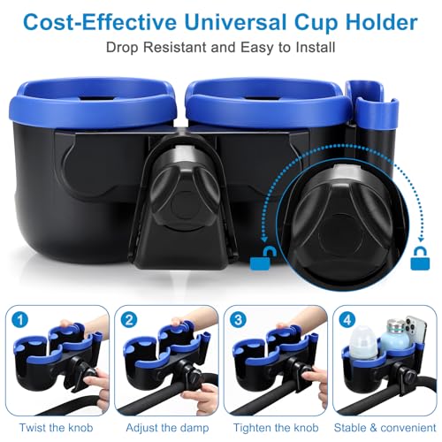 Stroller Cup Holder with Phone Holder (Double Holder-Blue)