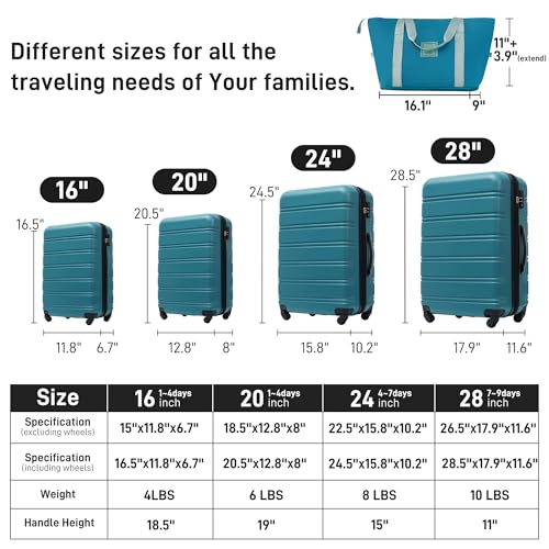 Luggage set 13 Piece 16 20 24 28 IN Hardside Suitcase with Bags (Luggage Set With Bags / Green-1(13 piece))