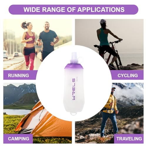 200ml/350ml/500ml Collapsible Soft Flask,BPA Free Folding Soft Water Bottle with Hanging Ring,Lightweight TPU Hydration Flask for Running Marathon Cycling Hiking(350ml-2 Packs) (Purple-350ml*2)