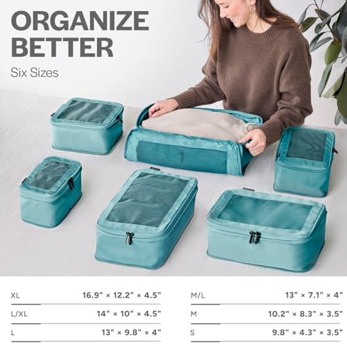 Compression Packing Cubes for Travel (6-Pack / Teal)