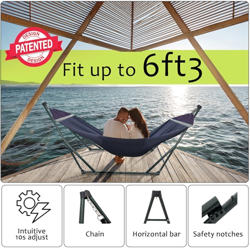 Heavy Duty Hammock Stand with Canvas Net (3. Navy)