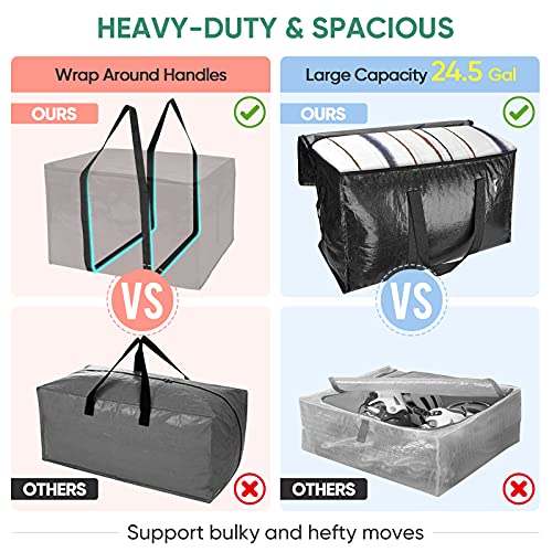 6 Pack Oversized Moving Bags with Reinforced Handles (6-Pack / Black)