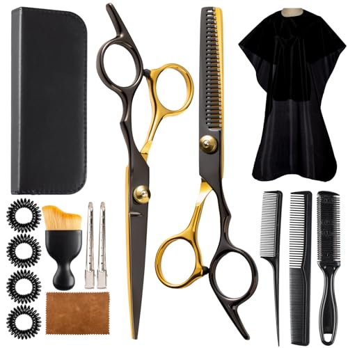 15 pcs Hair Cutting Scissors Professional (Premium Black/Gold)