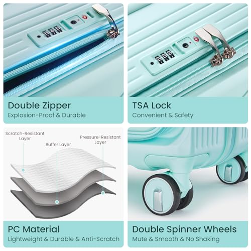 3 Piece Luggage Set 100% PC Hardshell (Mint Green / 3 Piece Set)