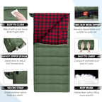 0 Degree Sleeping Bag Cotton Flannel Winter Cold Weather for Adults XXL Sleeping Bag 4 Season Big and Tall with Pillow Compression Sack (OLIVE)